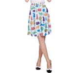 Blue Colorful Cats Silhouettes Pattern A-Line Skirts