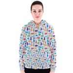 Blue Colorful Cats Silhouettes Pattern Women s Zipper Hoodies