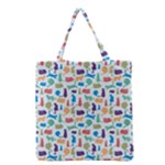 Blue Colorful Cats Silhouettes Pattern Grocery Tote Bags