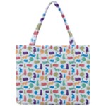 Blue Colorful Cats Silhouettes Pattern Tiny Tote Bags