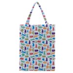 Blue Colorful Cats Silhouettes Pattern Classic Tote Bags