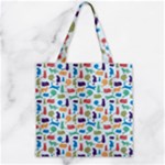 Blue Colorful Cats Silhouettes Pattern Zipper Grocery Tote Bags