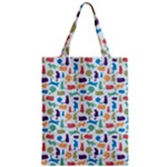 Blue Colorful Cats Silhouettes Pattern Zipper Classic Tote Bags