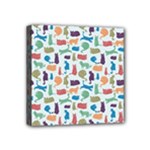 Blue Colorful Cats Silhouettes Pattern Mini Canvas 4  x 4 