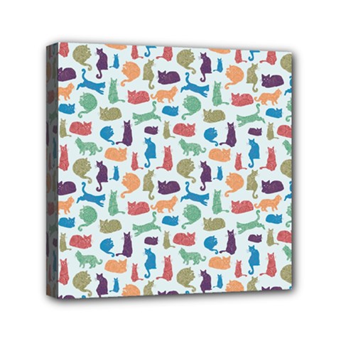 Blue Colorful Cats Silhouettes Pattern Mini Canvas 6  x 6  from ArtsNow.com