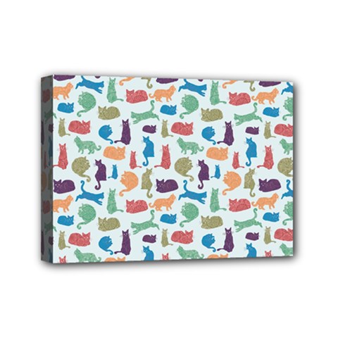 Blue Colorful Cats Silhouettes Pattern Mini Canvas 7  x 5  from ArtsNow.com