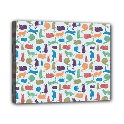 Blue Colorful Cats Silhouettes Pattern Canvas 10  x 8  from ArtsNow.com
