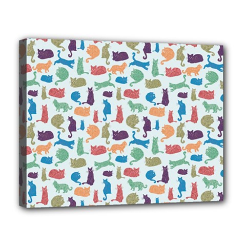 Blue Colorful Cats Silhouettes Pattern Canvas 14  x 11  from ArtsNow.com