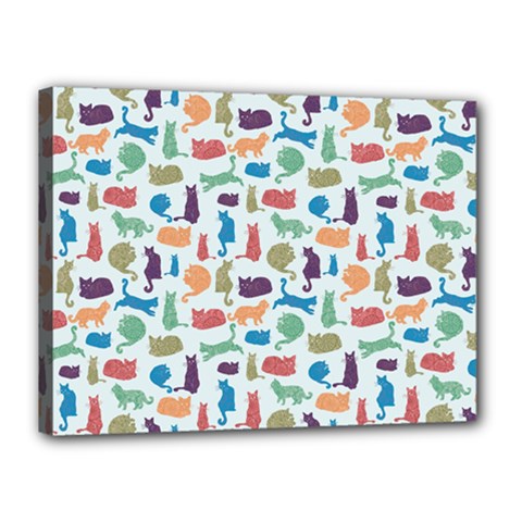 Blue Colorful Cats Silhouettes Pattern Canvas 16  x 12  from ArtsNow.com