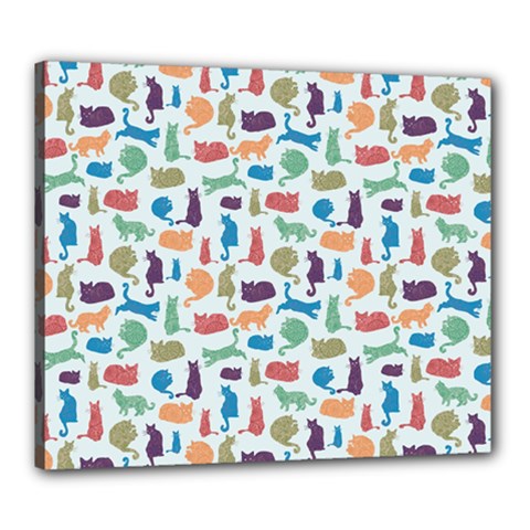 Blue Colorful Cats Silhouettes Pattern Canvas 24  x 20  from ArtsNow.com