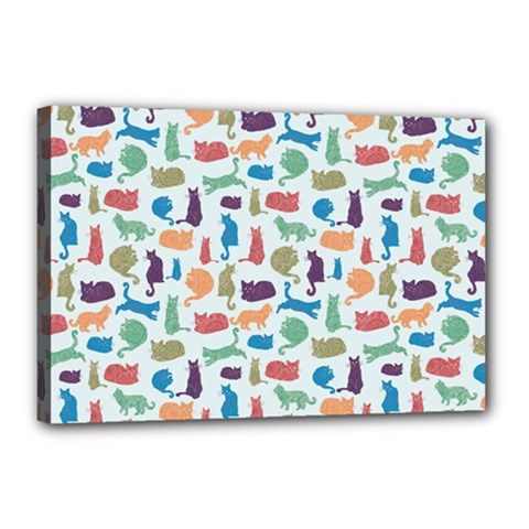 Blue Colorful Cats Silhouettes Pattern Canvas 18  x 12  from ArtsNow.com