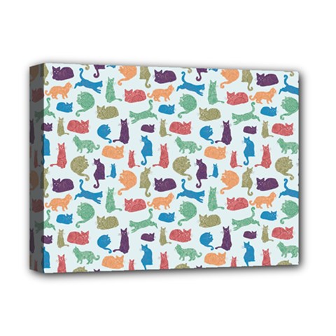Blue Colorful Cats Silhouettes Pattern Deluxe Canvas 16  x 12   from ArtsNow.com