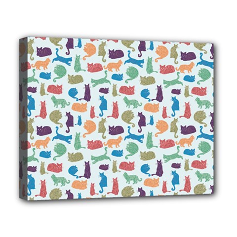Blue Colorful Cats Silhouettes Pattern Deluxe Canvas 20  x 16   from ArtsNow.com