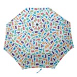 Blue Colorful Cats Silhouettes Pattern Folding Umbrellas