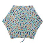 Blue Colorful Cats Silhouettes Pattern Mini Folding Umbrellas