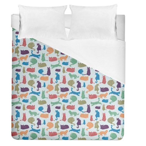 Blue Colorful Cats Silhouettes Pattern Duvet Cover Single Side (Full/Queen Size) from ArtsNow.com