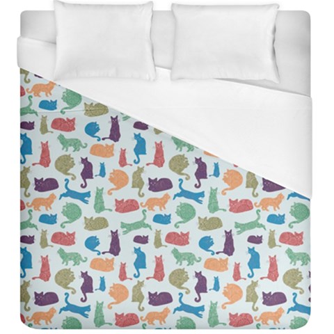 Blue Colorful Cats Silhouettes Pattern Duvet Cover Single Side (KingSize) from ArtsNow.com