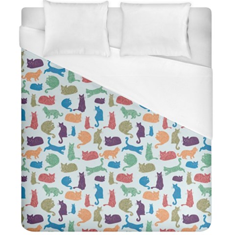 Blue Colorful Cats Silhouettes Pattern Duvet Cover Single Side (Double Size) from ArtsNow.com