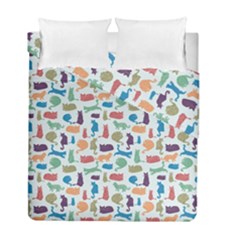 Blue Colorful Cats Silhouettes Pattern Duvet Cover (Twin Size) from ArtsNow.com