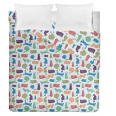 Blue Colorful Cats Silhouettes Pattern Duvet Cover (Full/Queen Size) from ArtsNow.com