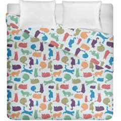 Blue Colorful Cats Silhouettes Pattern Duvet Cover (King Size) from ArtsNow.com