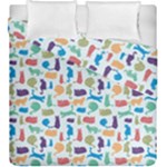 Blue Colorful Cats Silhouettes Pattern Duvet Cover (King Size)