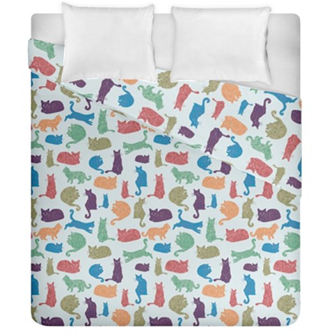 Blue Colorful Cats Silhouettes Pattern Duvet Cover (Double Size) from ArtsNow.com