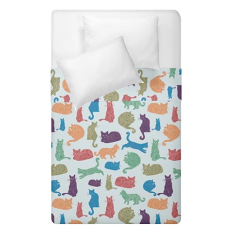Blue Colorful Cats Silhouettes Pattern Duvet Cover (Single Size) from ArtsNow.com
