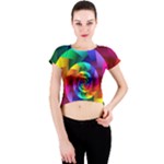 Psychedelic Rainbow Spiral  Crew Neck Crop Top