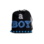 Its A Boy Black Drawstring Pouch (Medium)