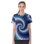 Purple & Aqua Spiral Fractal  Women s Cotton Tee