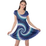 Purple & Aqua Spiral Fractal  Cap Sleeve Dress