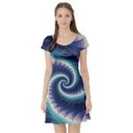 Purple & Aqua Spiral Fractal  Short Sleeve Skater Dress