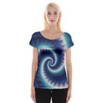 Purple & Aqua Spiral Fractal  Women s Cap Sleeve Top