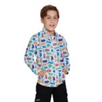 Blue Colorful Cats Silhouettes Pattern Wind Breaker (Kids)