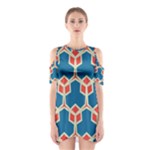 Orange shapes on a blue background Women s Cutout Shoulder Dress