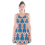 Orange shapes on a blue background Scoop Neck Skater Dress