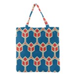 Orange shapes on a blue background Grocery Tote Bag