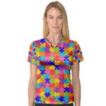 Autism Jigsaw Puzzle Women s V-Neck Sport Mesh Tee