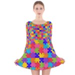 Autism Jigsaw Puzzle Long Sleeve Velvet Skater Dress