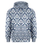 White On Blue Damask Men s Zipper Hoodie