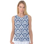 Navy Blue Damask Pattern Women s Basketball Tank Top