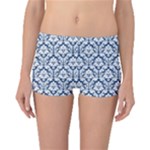 White On Blue Damask Boyleg Bikini Bottoms