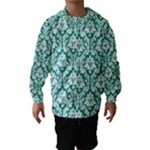 White On Emerald Green Damask Hooded Wind Breaker (Kids)