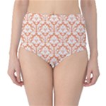 Nectarine Orange Damask Pattern High-Waist Bikini Bottoms