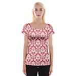 Poppy Red Damask Pattern Women s Cap Sleeve Top