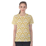 Sunny Yellow Damask Pattern Women s Cotton Tee