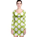 Spring Green Polkadot Long Sleeve Bodycon Dress