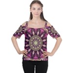 Purple Flower Women s Cutout Shoulder Tee