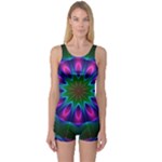 Star Of Leaves, Abstract Magenta Green Forest One Piece Boyleg Swimsuit Star Of Leaves, Abstract Magenta Green Forest One Piece Boyleg Swimsuit
